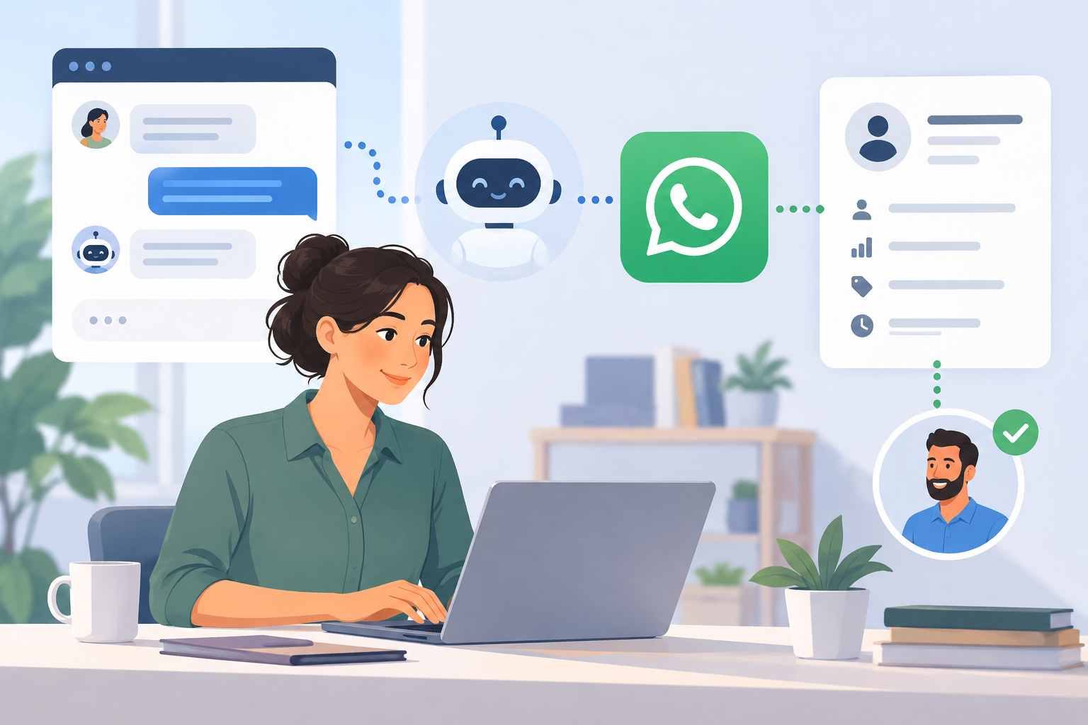 Illustration: Syncing Chat History With WhatsApp and Your CRM for Visitor-to-Customer Tracking